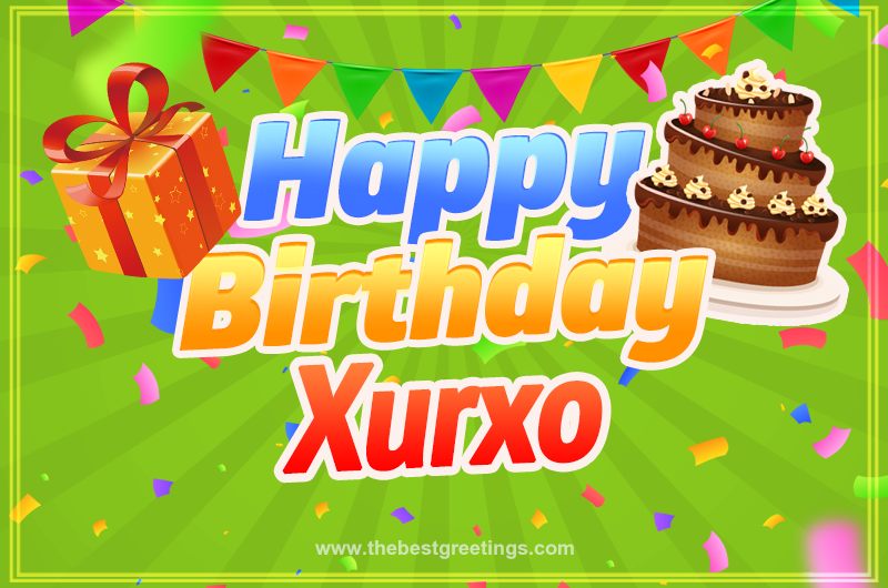 Happy Birthday Xurxo picture with flags, chocolate cake and gift box