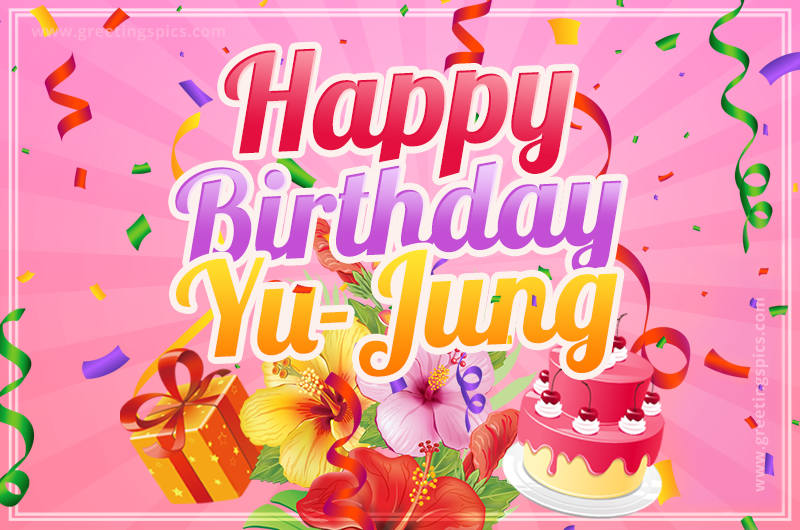 Beautiful Birthday Card for Yu-Jung with pink background