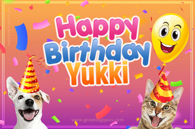 Happy Birthday Yukki Funny Image with cat and dog