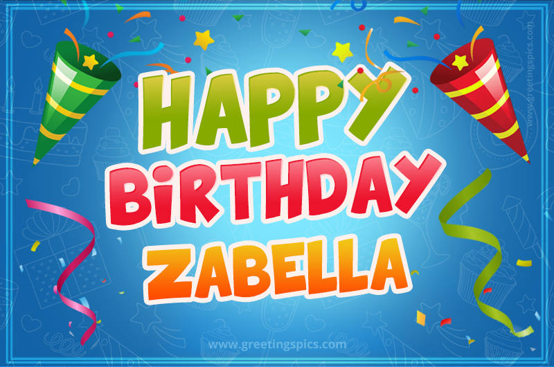 Happy Birthday Zabella picture with confetti and party poppers