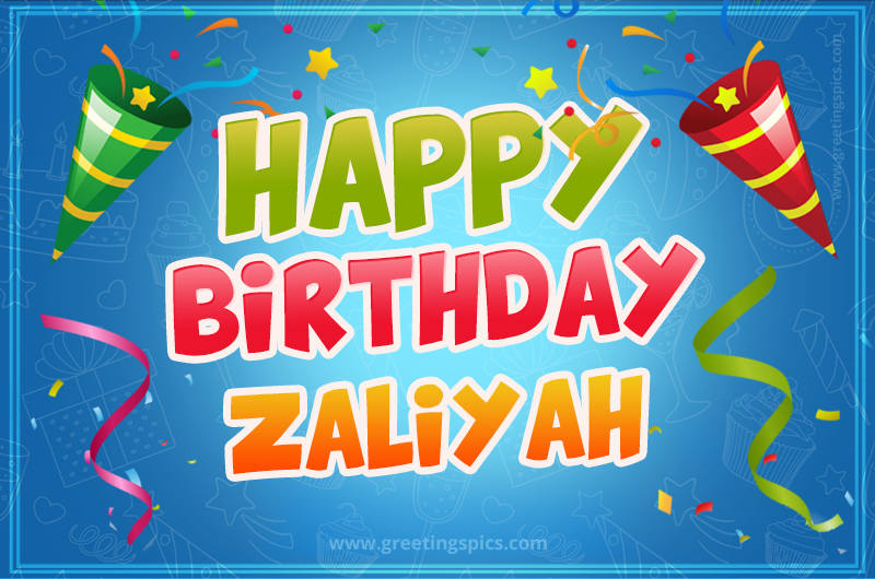 Happy Birthday Zaliyah picture with confetti and party poppers