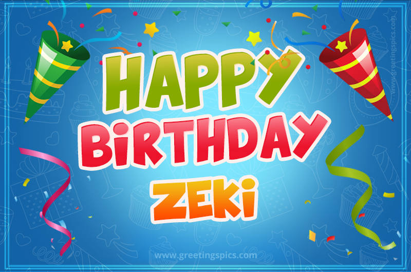 Happy Birthday Zeki picture with confetti and party poppers