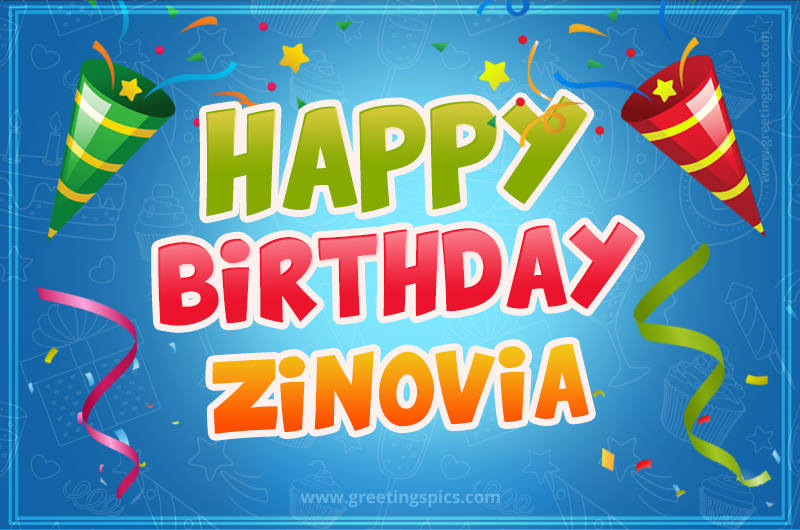 Happy Birthday Zinovia picture with confetti and party poppers