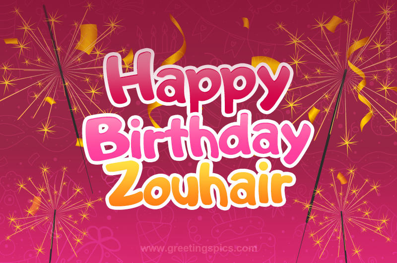 Happy Birthday Zouhair Image with sparklers